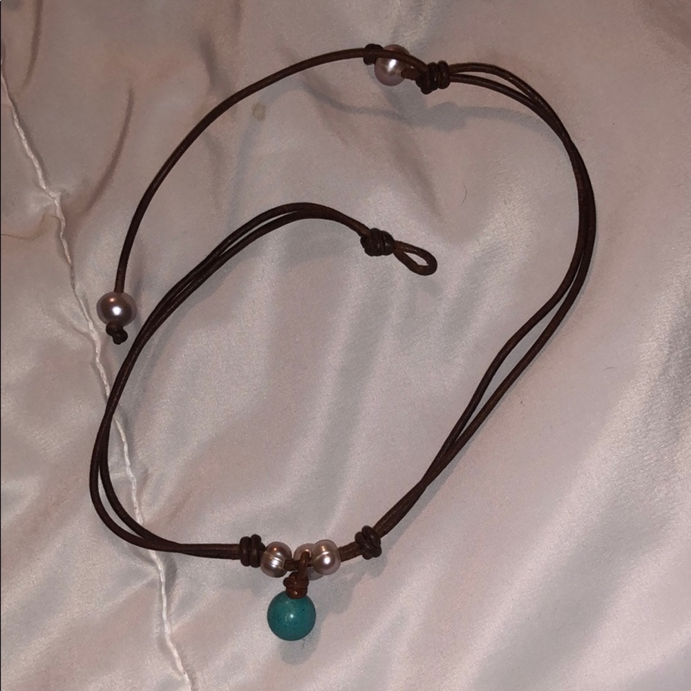 Brown Leather Freshwater Pearl Necklace